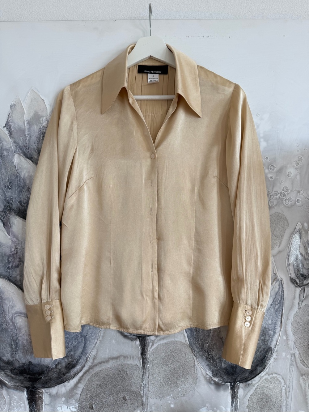 Jones New York Silk Button-Up Blouse in Light Beige
